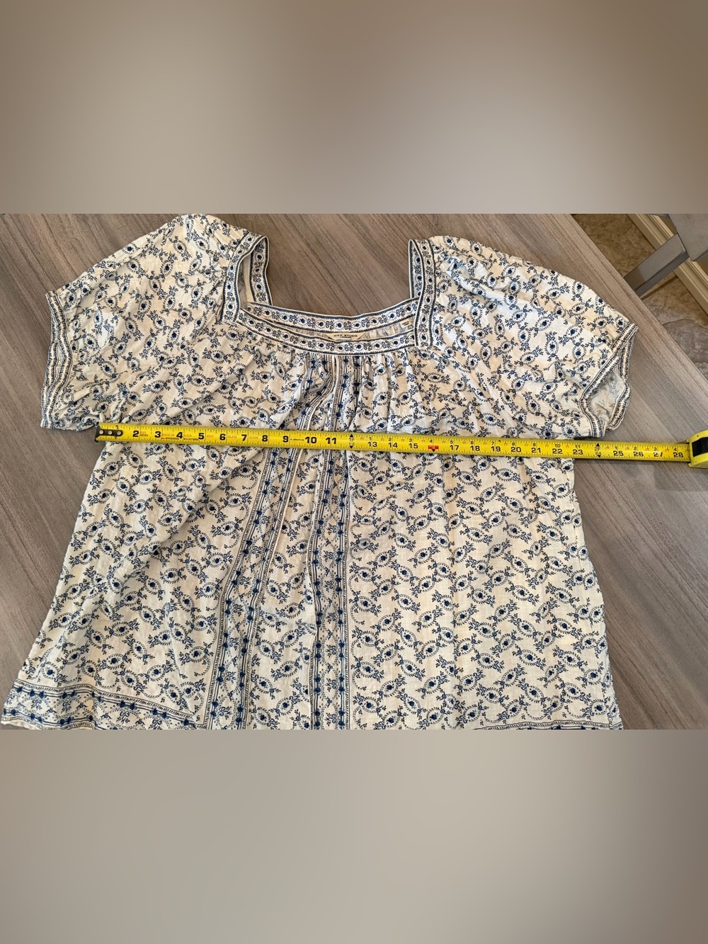 Adorable Women’s Cream Peasant Top with Blue Floral Print-2X - Picture 4 of 10